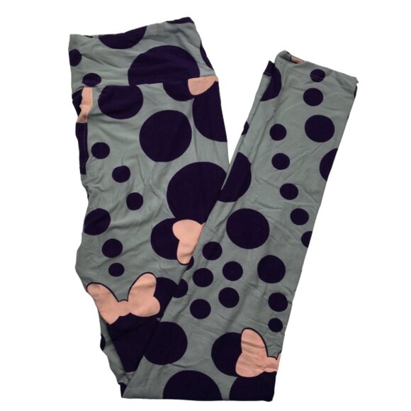 Minnie’s “Polka Dot, Power Up” Leggings | Gray, Deep Purple & Light Pink Bow Ma - Picture 2 of 2